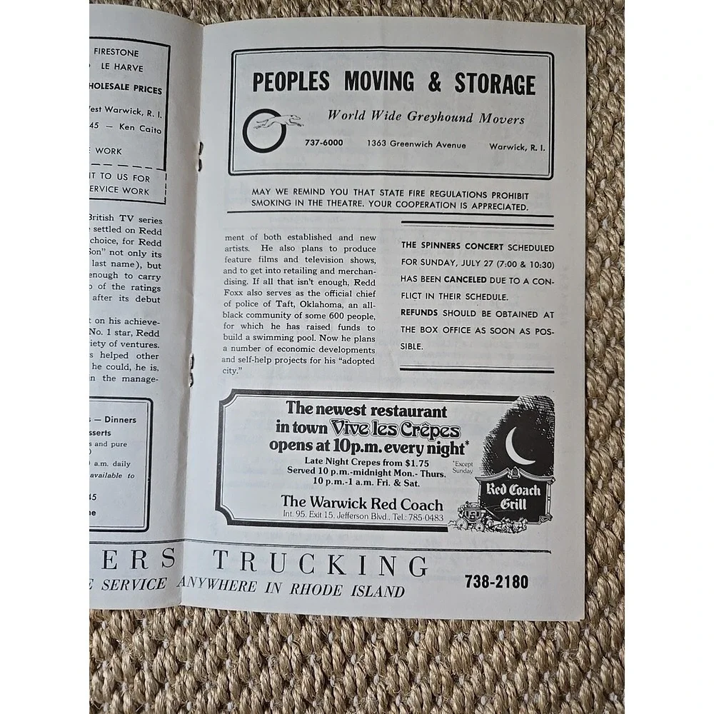 Rare Redd Foxx Warwick Musical Theatre RI Paper Program 7/21-7/26, 1975 VGUC